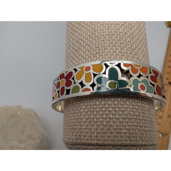 Brighton Multi-Color Enamel Flower Bangle Bracelet Silver Tone Floral Boho - Picture 3 of 8